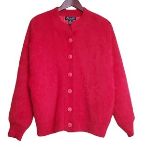 Vintage 80s Venesha High Quality Furry Angora Jacket Medium Red